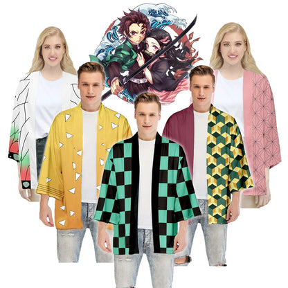 Demon Slayer Cosplay Cloak – Adult & Kids Charcoal Printed Costume