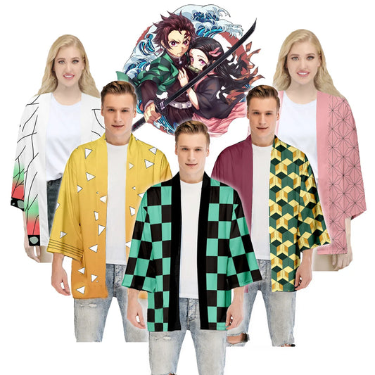 Demon Slayer Cosplay Cloak – Adult & Kids Charcoal Printed Costume
